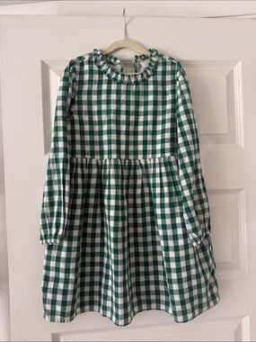 Girls' Crewcuts Green and White Gingham Long Sleeve Dress